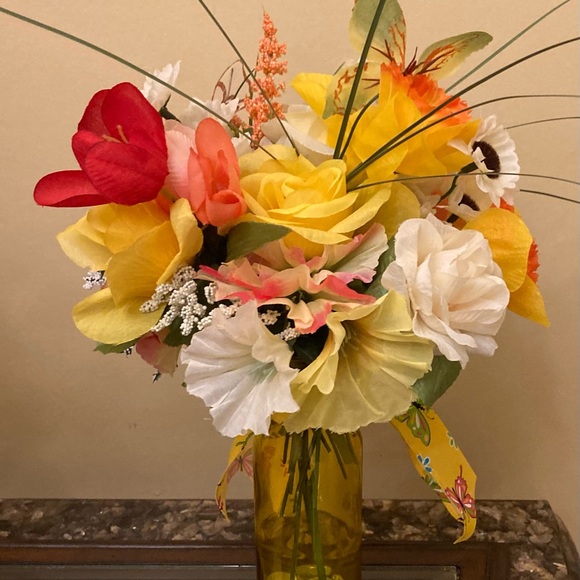 Spring Flower Arrangement. Yellow and Orange with cute Butterfly Accents - Picture 5 of 10